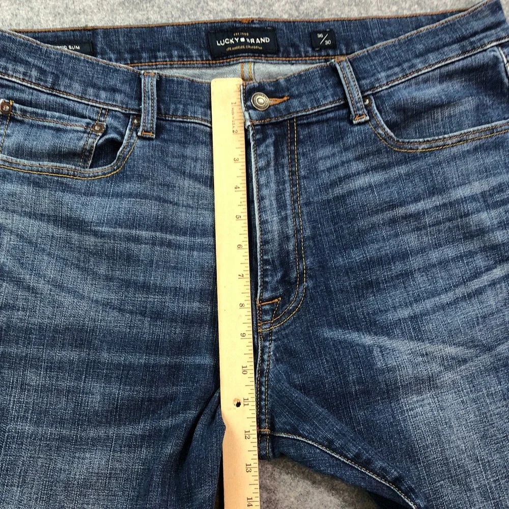 Lucky Brand Mens Athletic Slim Jeans 36x30 Blue Medium Wash Whiskered Denim
